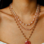 Eternal Bloom Long Necklace | Carved Strawberry Quartz Donut on Filigree Chain - floysun