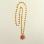 Eternal Bloom Long Necklace | Carved Strawberry Quartz Donut on Filigree Chain - floysun