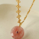 Eternal Bloom Long Necklace | Carved Strawberry Quartz Donut on Filigree Chain - floysun