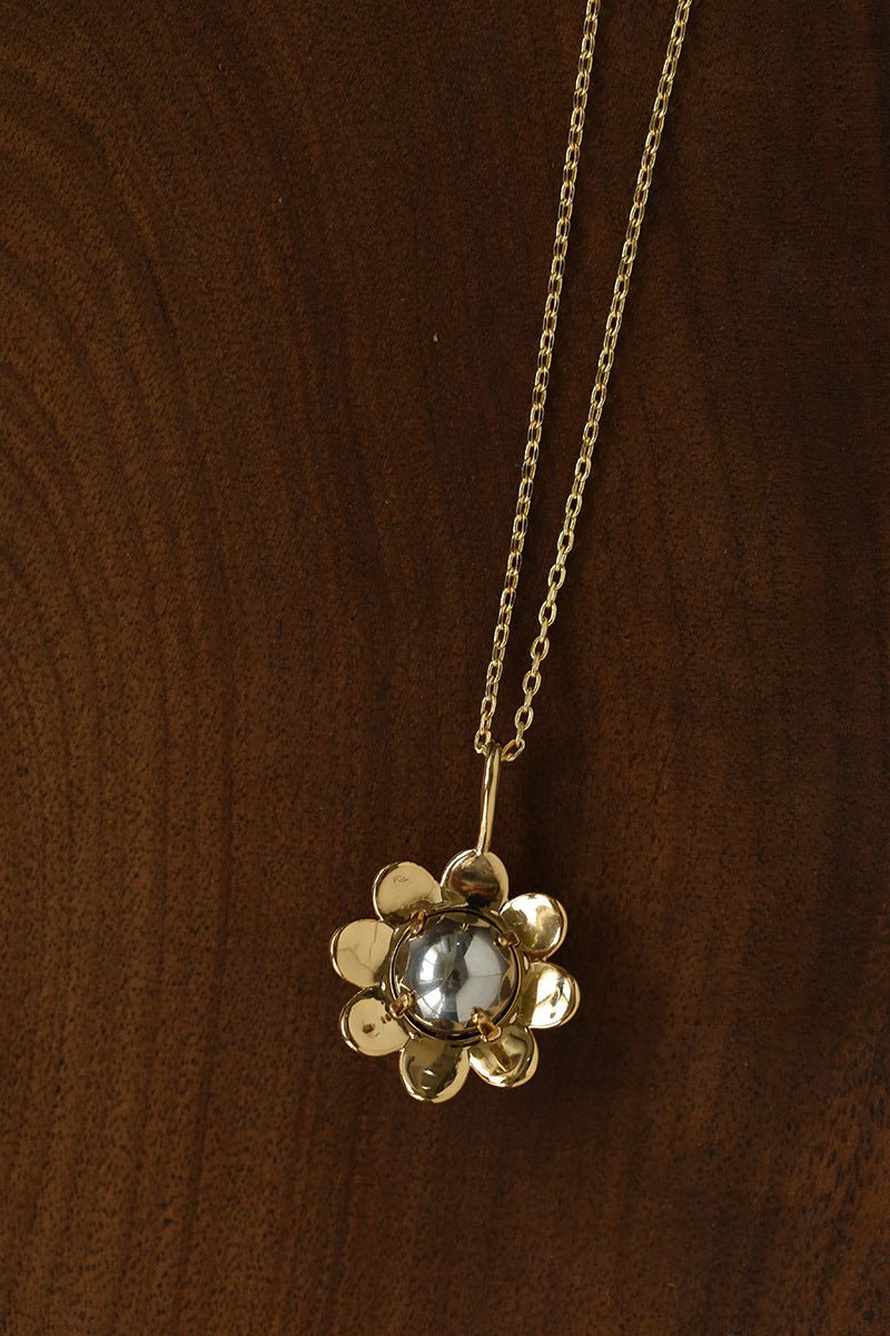 Eternal Blue Turquoise & Lucent Glass Floral Pendant Necklace - floysun