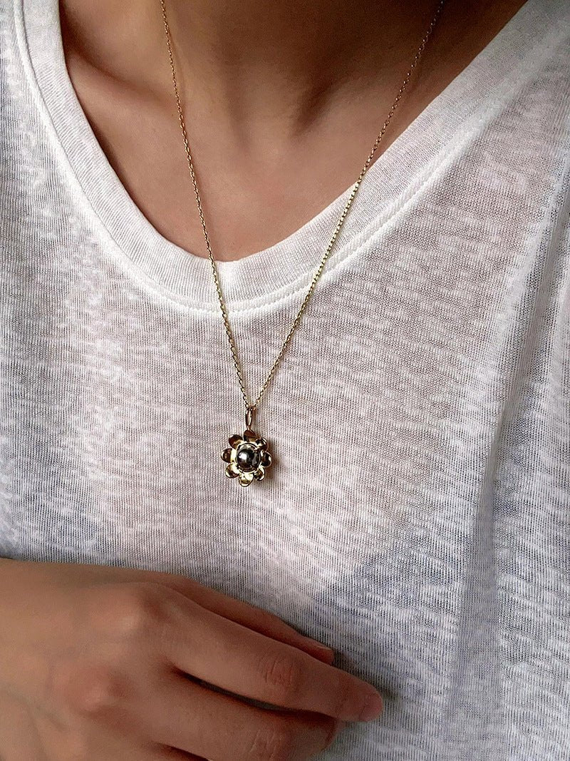 Eternal Blue Turquoise & Lucent Glass Floral Pendant Necklace - floysun
