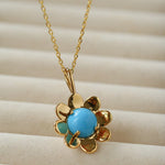 Eternal Blue Turquoise & Lucent Glass Floral Pendant Necklace - floysun