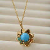 Eternal Blue Turquoise & Lucent Glass Floral Pendant Necklace - floysun