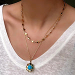 Eternal Blue Turquoise & Lucent Glass Floral Pendant Necklace - floysun