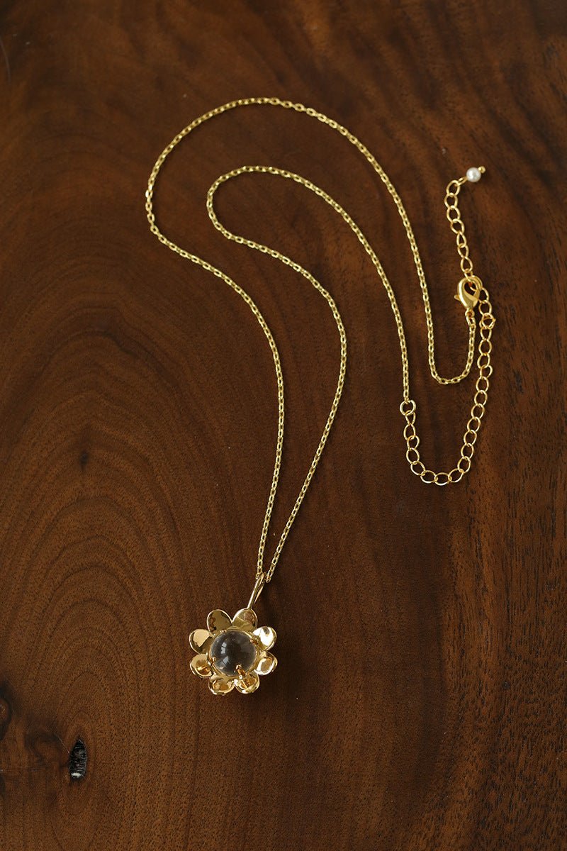 Eternal Blue Turquoise & Lucent Glass Floral Pendant Necklace - floysun