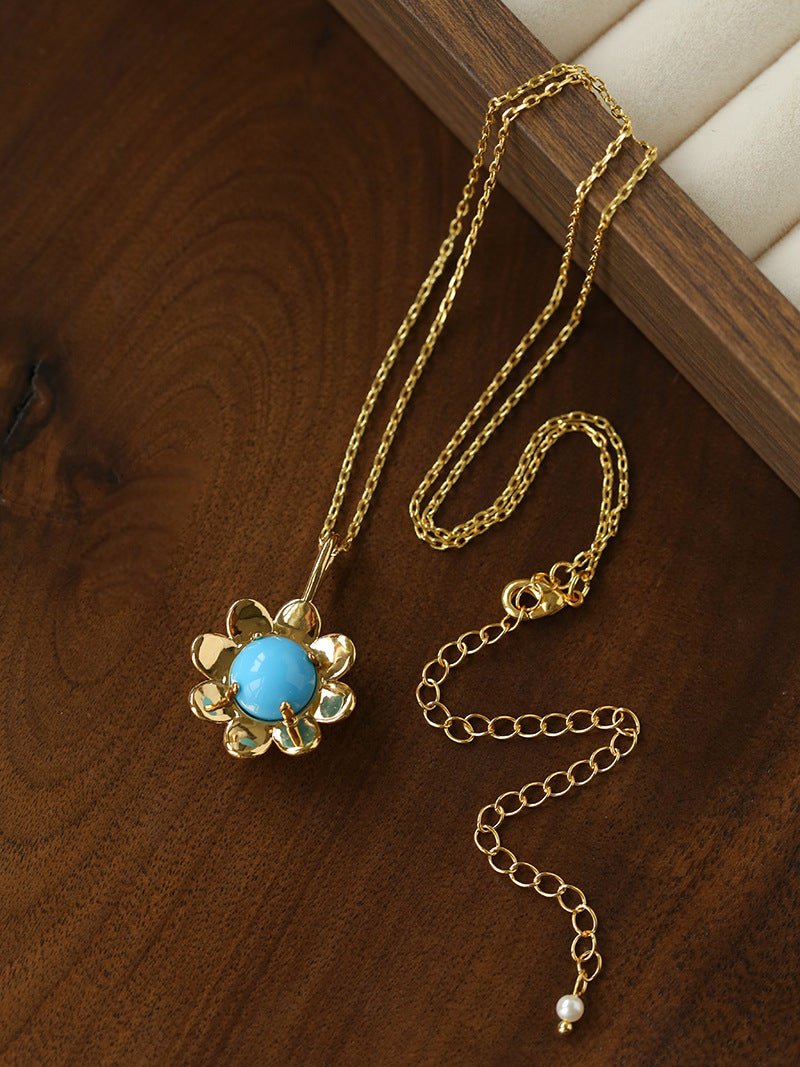 Eternal Blue Turquoise & Lucent Glass Floral Pendant Necklace - floysun