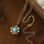 Eternal Blue Turquoise & Lucent Glass Floral Pendant Necklace - floysun