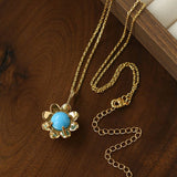Eternal Blue Turquoise & Lucent Glass Floral Pendant Necklace - floysun