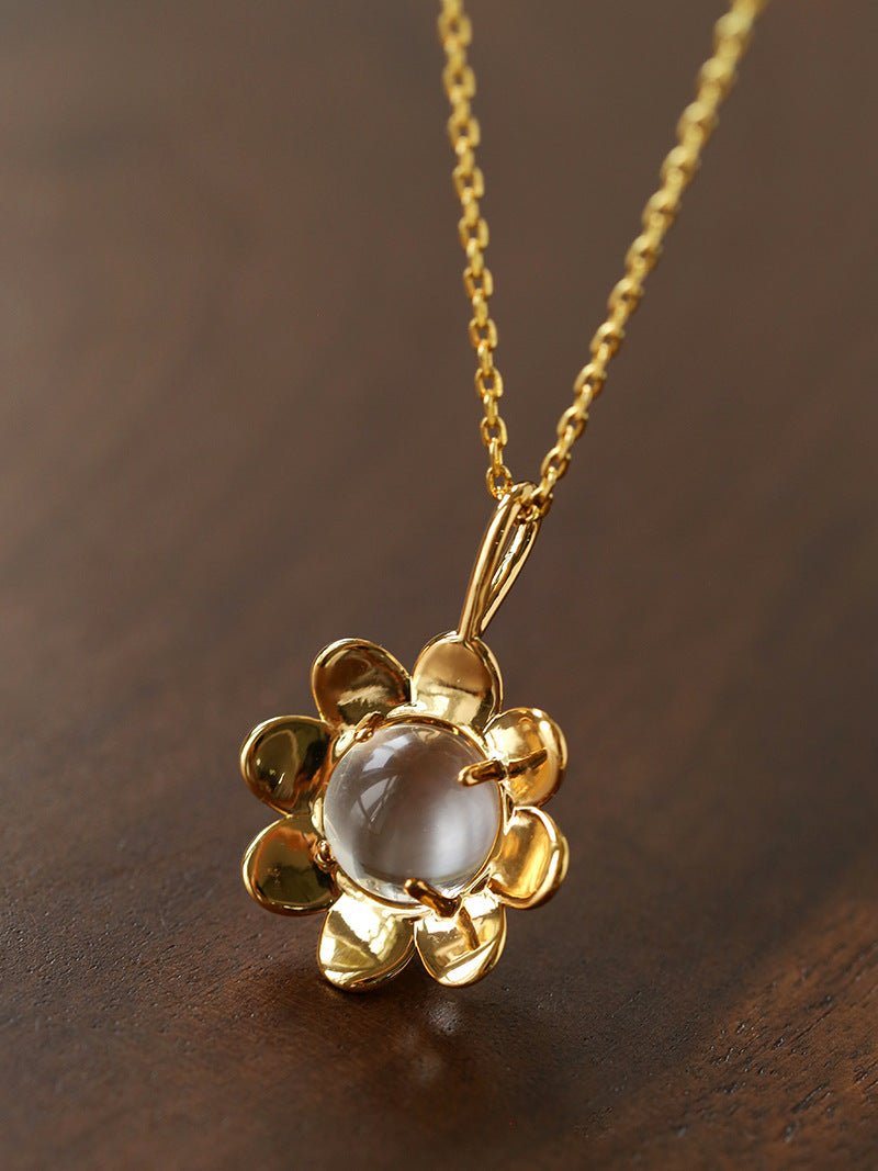 Eternal Blue Turquoise & Lucent Glass Floral Pendant Necklace - floysun