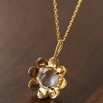 Eternal Blue Turquoise & Lucent Glass Floral Pendant Necklace - floysun
