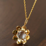 Eternal Blue Turquoise & Lucent Glass Floral Pendant Necklace - floysun