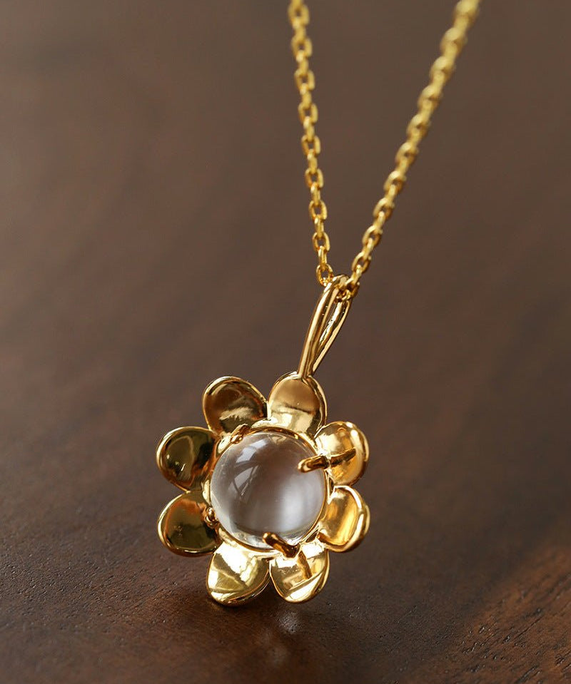 Eternal Blue Turquoise & Lucent Glass Floral Pendant Necklace - floysun