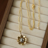 Eternal Blue Turquoise & Lucent Glass Floral Pendant Necklace - floysun