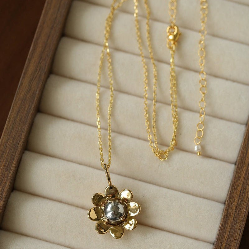 Eternal Blue Turquoise & Lucent Glass Floral Pendant Necklace - floysun