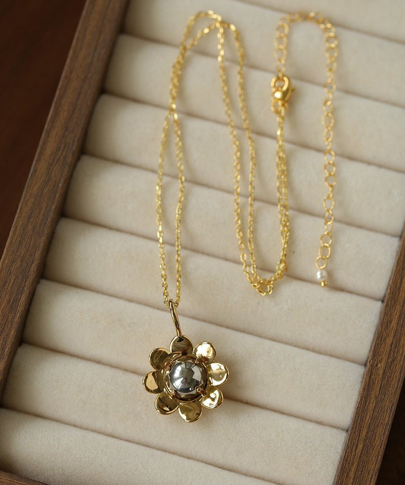Eternal Blue Turquoise & Lucent Glass Floral Pendant Necklace - floysun