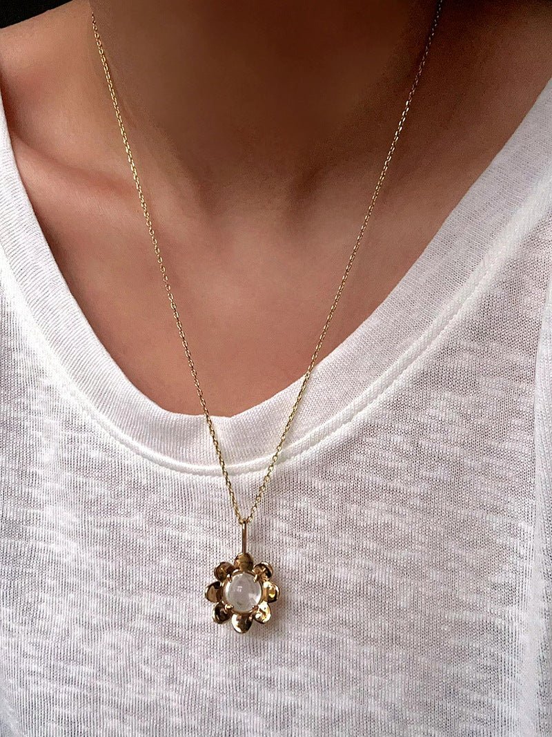 Eternal Blue Turquoise & Lucent Glass Floral Pendant Necklace - floysun