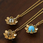 Eternal Blue Turquoise & Lucent Glass Floral Pendant Necklace - floysun