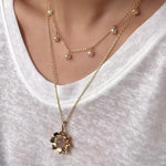 Eternal Blue Turquoise & Lucent Glass Floral Pendant Necklace - floysun