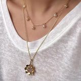 Eternal Blue Turquoise & Lucent Glass Floral Pendant Necklace - floysun
