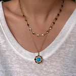 Eternal Blue Turquoise & Lucent Glass Floral Pendant Necklace - floysun