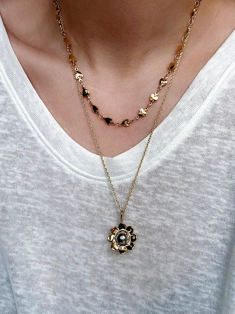 Eternal Blue Turquoise & Lucent Glass Floral Pendant Necklace - floysun