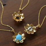 Eternal Blue Turquoise & Lucent Glass Floral Pendant Necklace - floysun