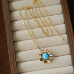 Eternal Blue Turquoise & Lucent Glass Floral Pendant Necklace - floysun