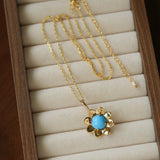Eternal Blue Turquoise & Lucent Glass Floral Pendant Necklace - floysun