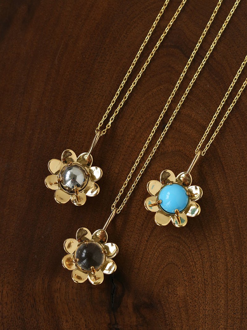 Eternal Blue Turquoise & Lucent Glass Floral Pendant Necklace - floysun