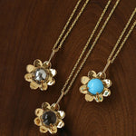 Eternal Blue Turquoise & Lucent Glass Floral Pendant Necklace - floysun
