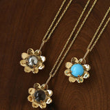 Eternal Blue Turquoise & Lucent Glass Floral Pendant Necklace - floysun