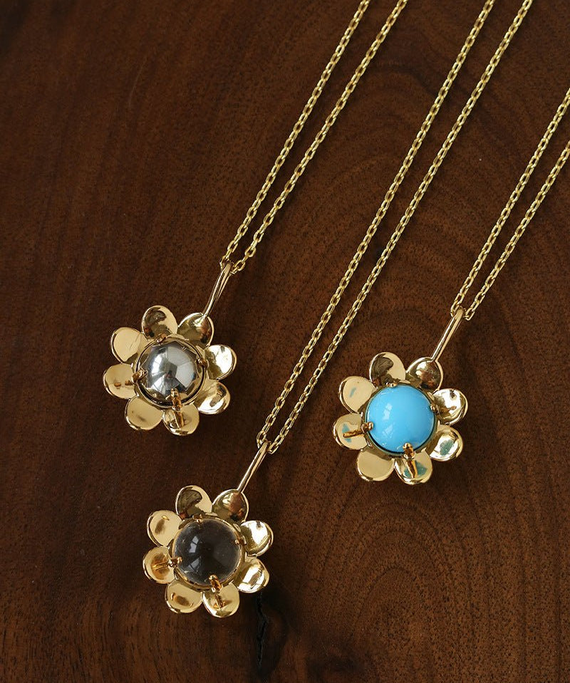 Eternal Blue Turquoise & Lucent Glass Floral Pendant Necklace - floysun