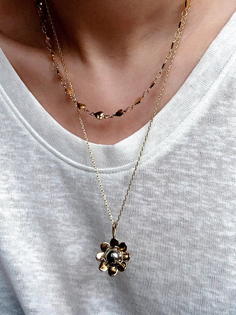 Eternal Blue Turquoise & Lucent Glass Floral Pendant Necklace - floysun