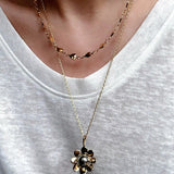 Eternal Blue Turquoise & Lucent Glass Floral Pendant Necklace - floysun