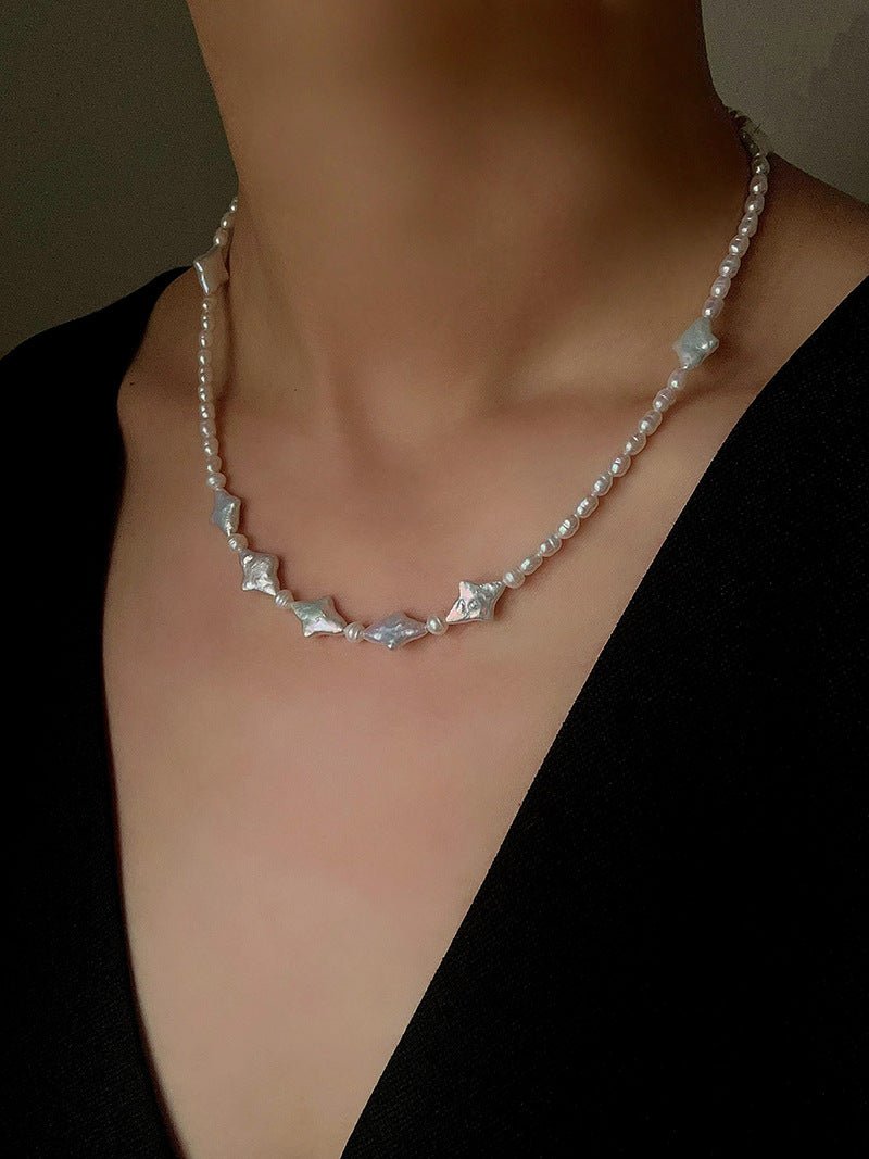 Ethereal Baroque Star Pearl Choker - Handcrafted Natural Starburst Pearl Necklace - floysun