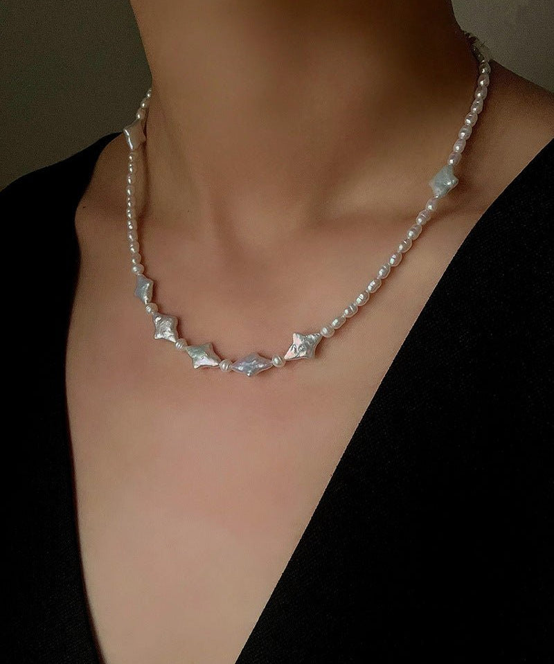 Ethereal Baroque Star Pearl Choker - Handcrafted Natural Starburst Pearl Necklace - floysun