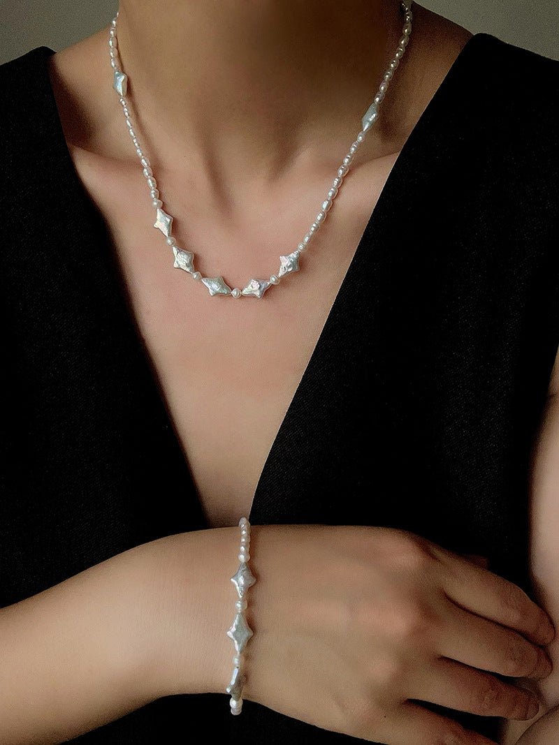 Ethereal Baroque Star Pearl Choker - Handcrafted Natural Starburst Pearl Necklace - floysun