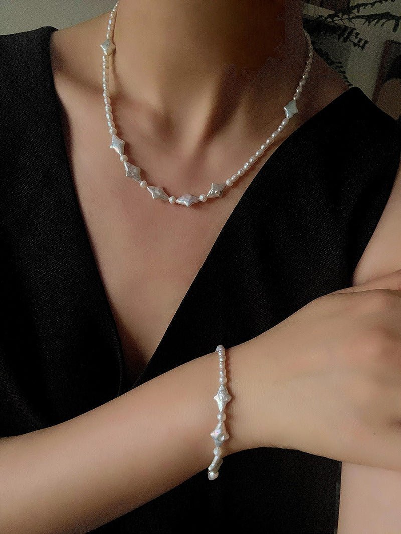 Ethereal Baroque Star Pearl Choker - Handcrafted Natural Starburst Pearl Necklace - floysun