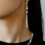 Ethereal Clear Quartz & Natural Pearl Tassel Earrings - Minimalist Long Dangle Drop Ear Pieces - floysun