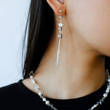 Ethereal Clear Quartz & Natural Pearl Tassel Earrings - Minimalist Long Dangle Drop Ear Pieces - floysun