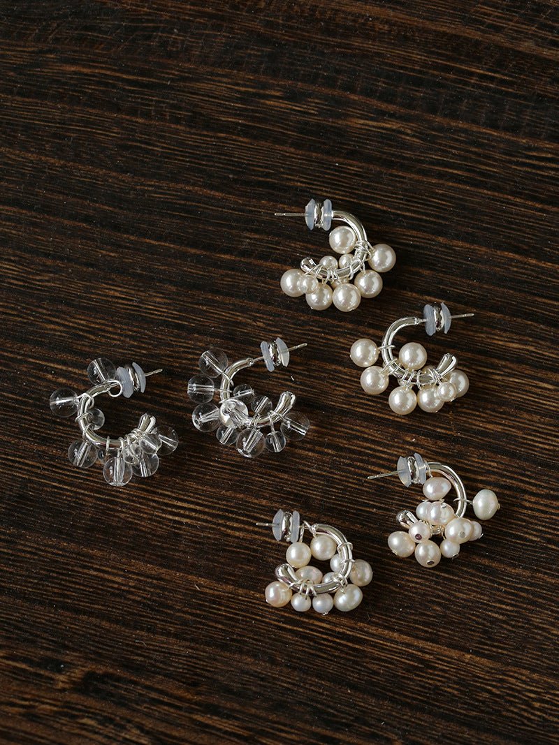Ethereal Dream Cloud Drop Earrings - Textured C - Hoop with Pearls & Glass Beads - floysun