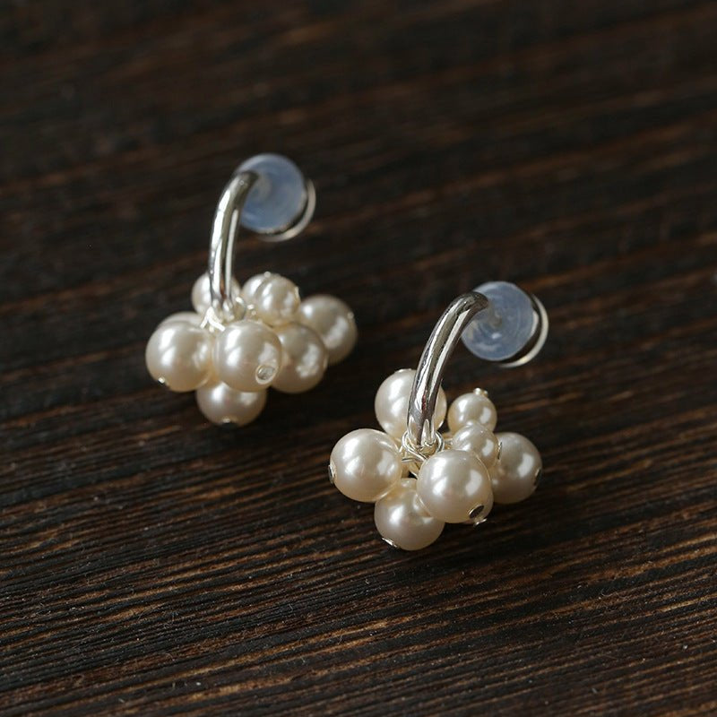 Ethereal Dream Cloud Drop Earrings - Textured C - Hoop with Pearls & Glass Beads - floysun