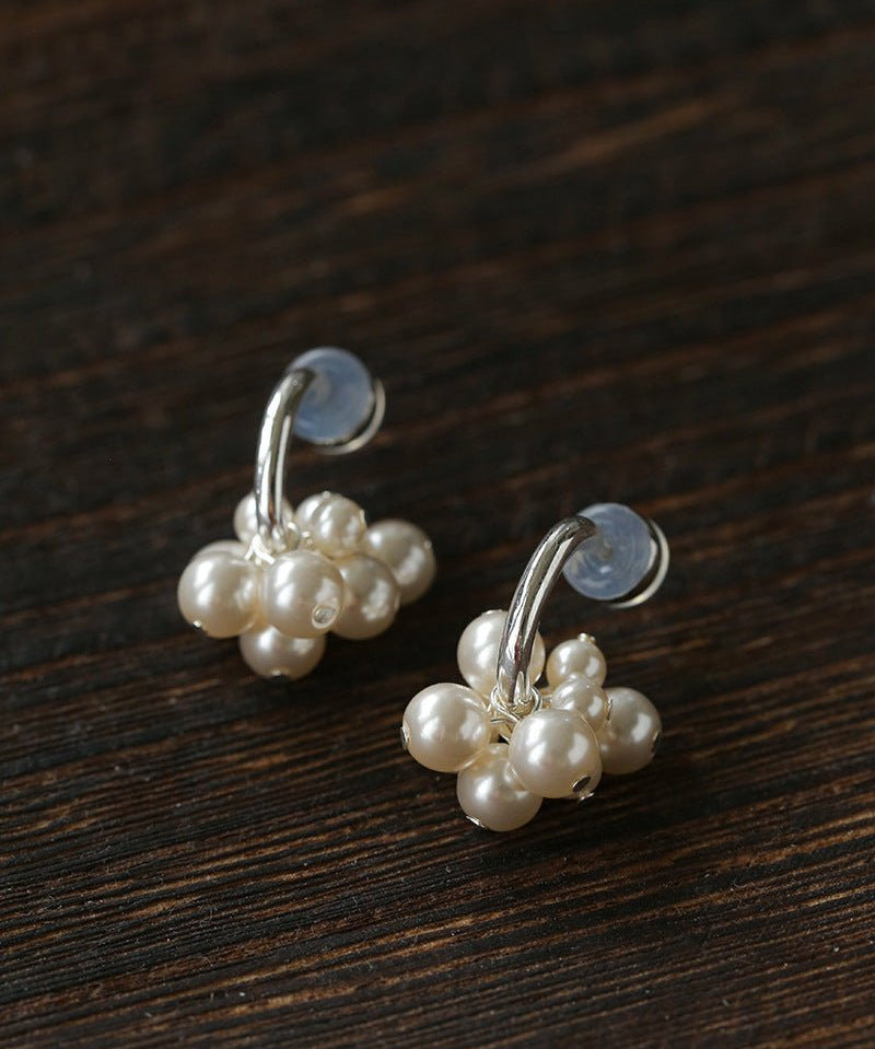Ethereal Dream Cloud Drop Earrings - Textured C - Hoop with Pearls & Glass Beads - floysun
