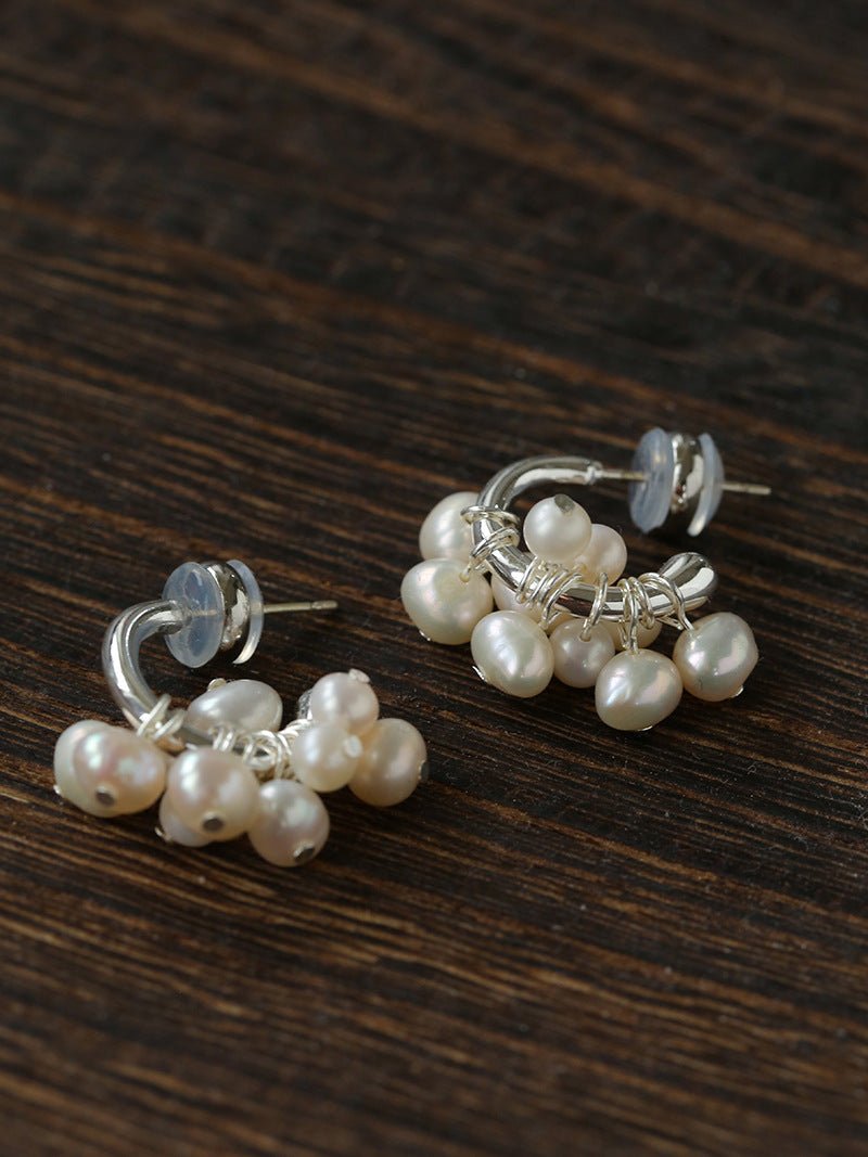 Ethereal Dream Cloud Drop Earrings - Textured C - Hoop with Pearls & Glass Beads - floysun