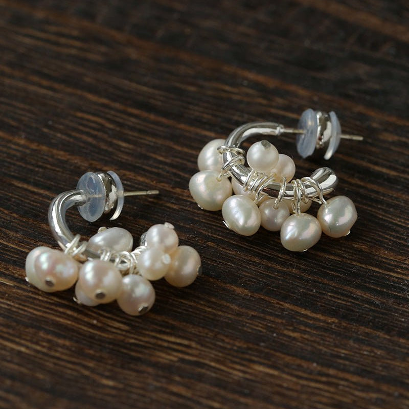 Ethereal Dream Cloud Drop Earrings - Textured C - Hoop with Pearls & Glass Beads - floysun