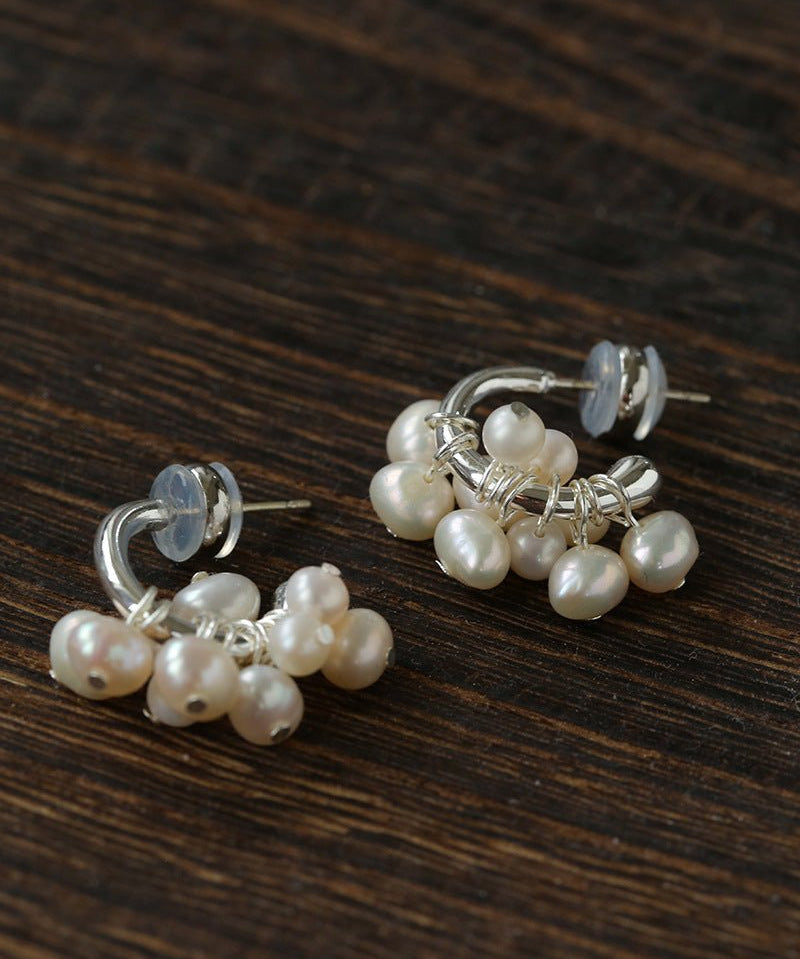 Ethereal Dream Cloud Drop Earrings - Textured C - Hoop with Pearls & Glass Beads - floysun