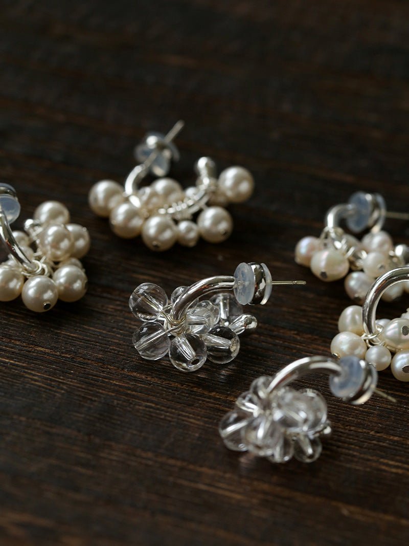 Ethereal Dream Cloud Drop Earrings - Textured C - Hoop with Pearls & Glass Beads - floysun