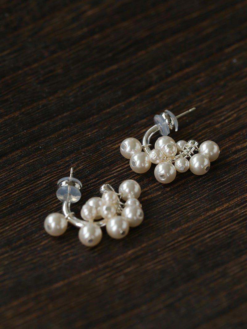 Ethereal Dream Cloud Drop Earrings - Textured C - Hoop with Pearls & Glass Beads - floysun