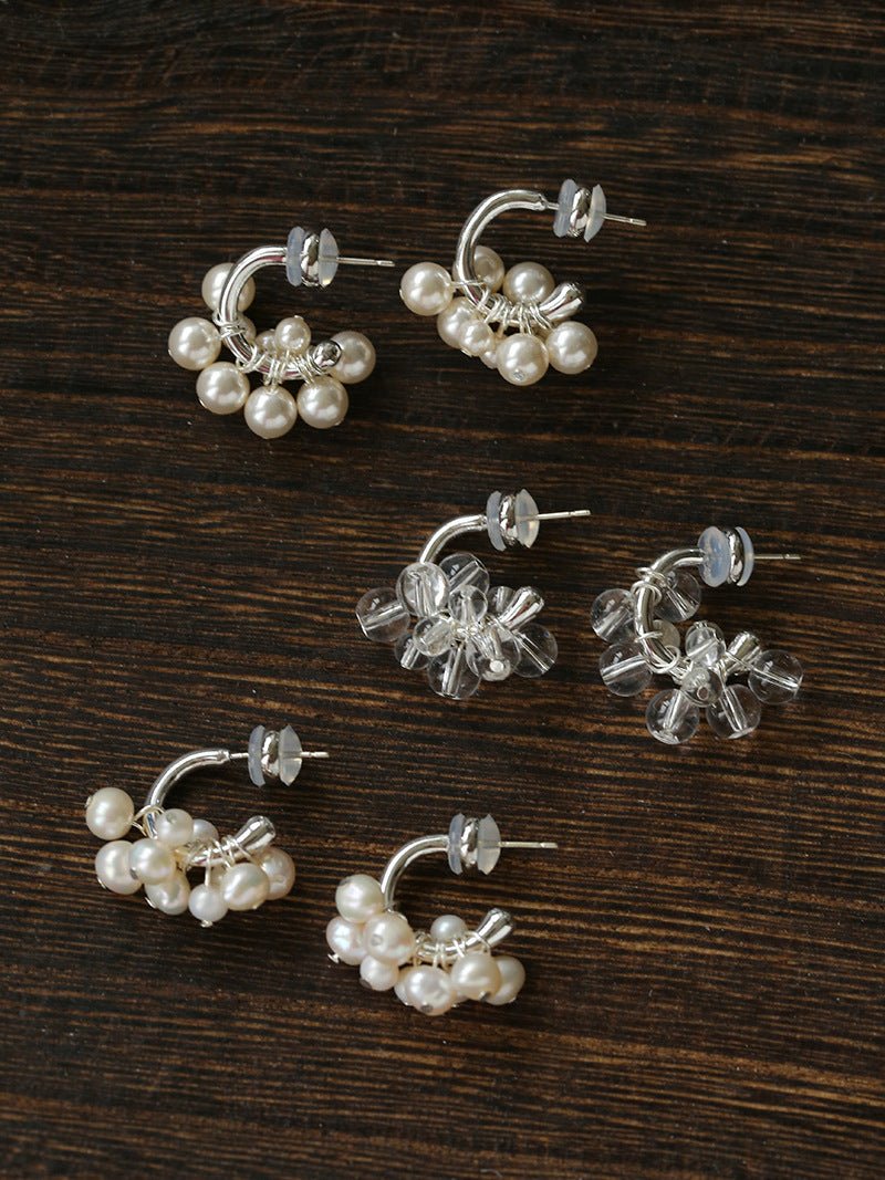 Ethereal Dream Cloud Drop Earrings - Textured C - Hoop with Pearls & Glass Beads - floysun