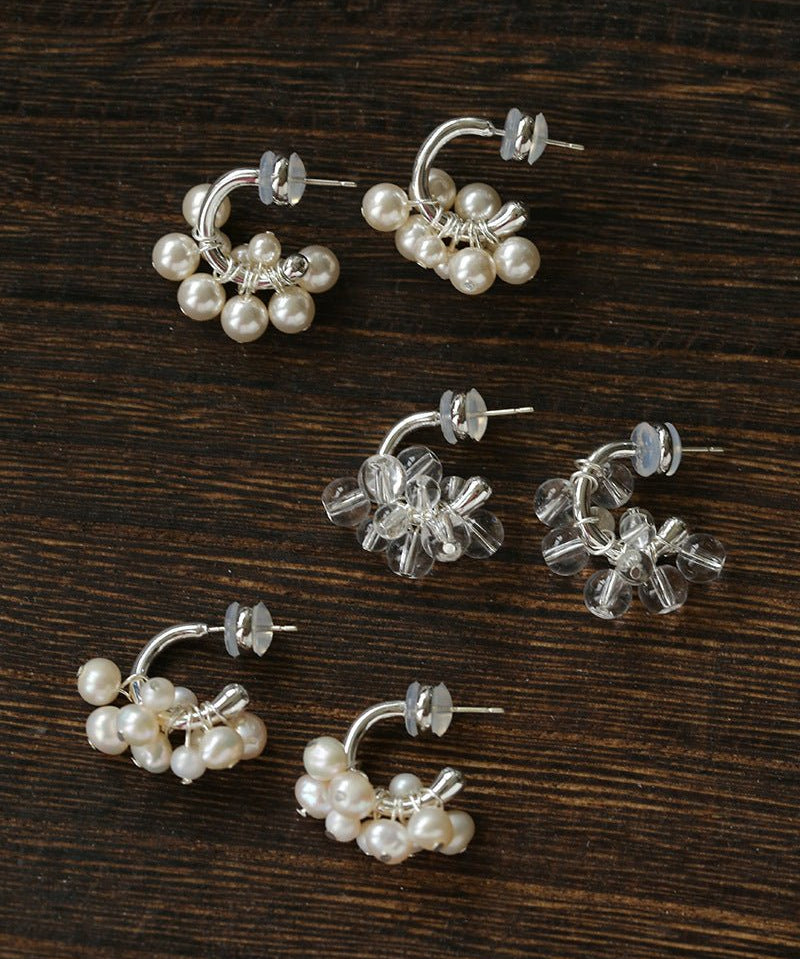 Ethereal Dream Cloud Drop Earrings - Textured C - Hoop with Pearls & Glass Beads - floysun